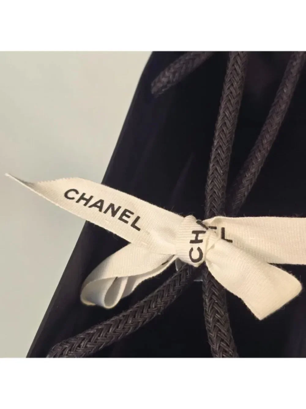 CHANEL Classic Black Paper Gift Shopping Bag Rope Handles Ribbon 8.5